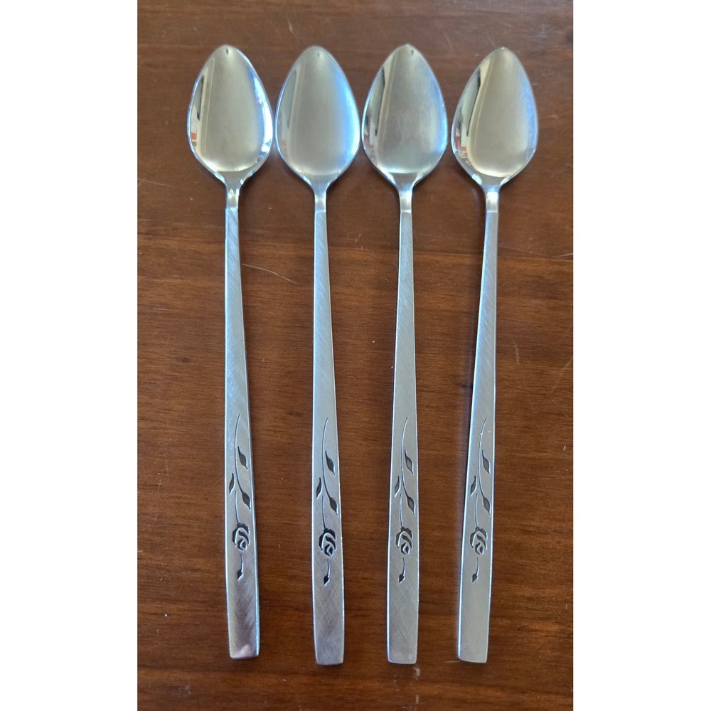 Oneida Oneidacraft Deluxe Stainless Lasting Rose Iced Tea Spoons Set/4 Cottage